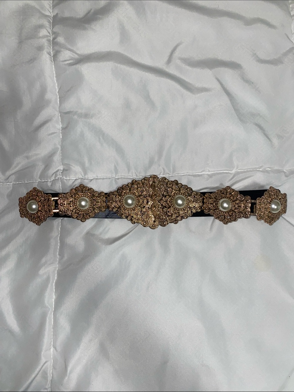 Zara Gold-Tone Filigree Pearl Accent Waist Belt